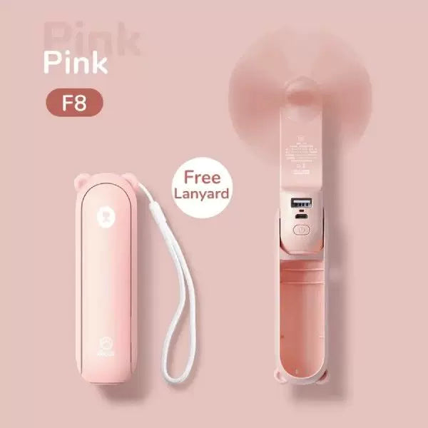 Foldable Portable Mini Fan with USB Power Bank & Lanyard