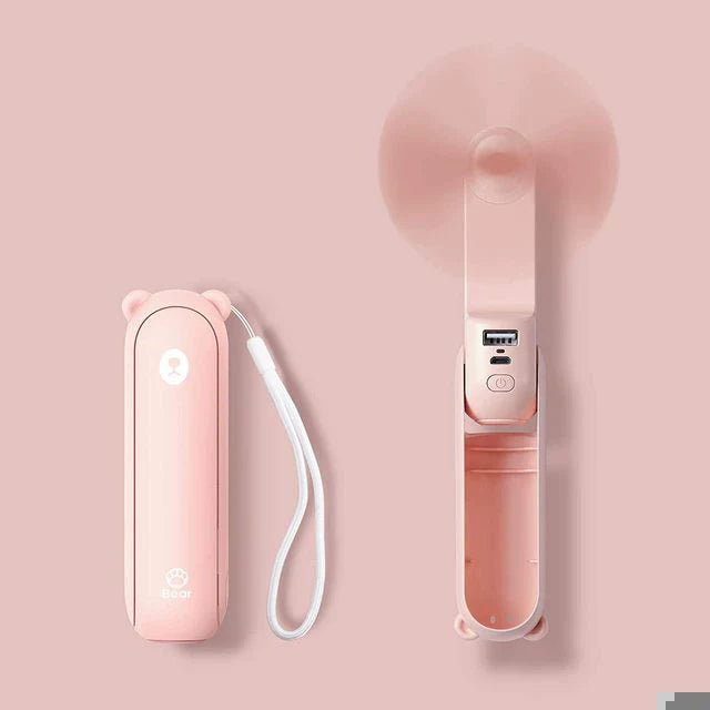 Foldable Portable Fan with Power Bank & Dual USB Charging Ports