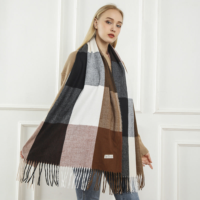 Women's Patterned Scarf with Fringe - Soft Winter Accessory