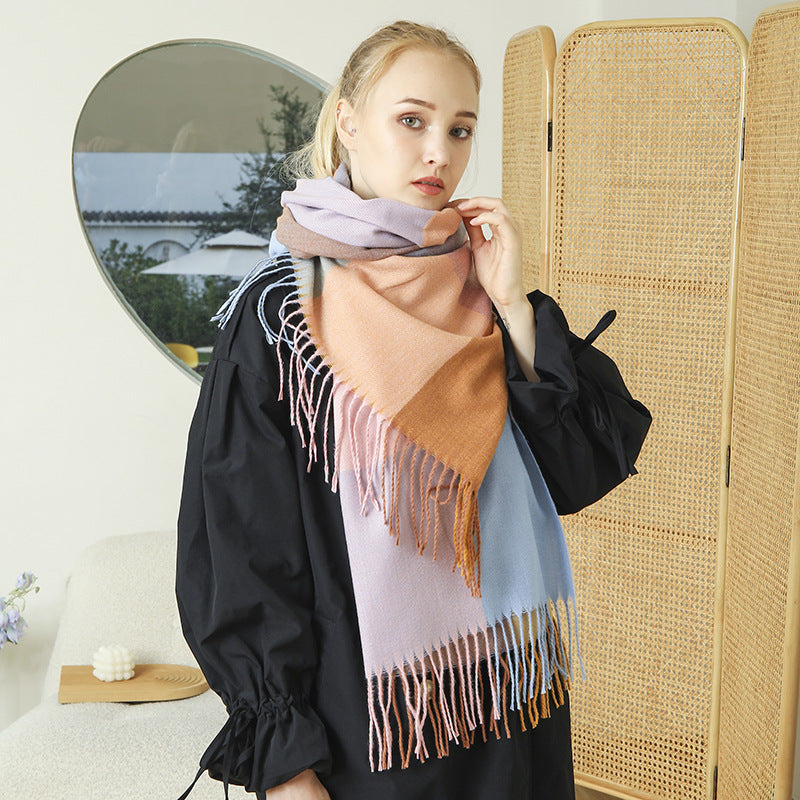 Women's Patterned Scarf with Fringe - Soft Winter Accessory