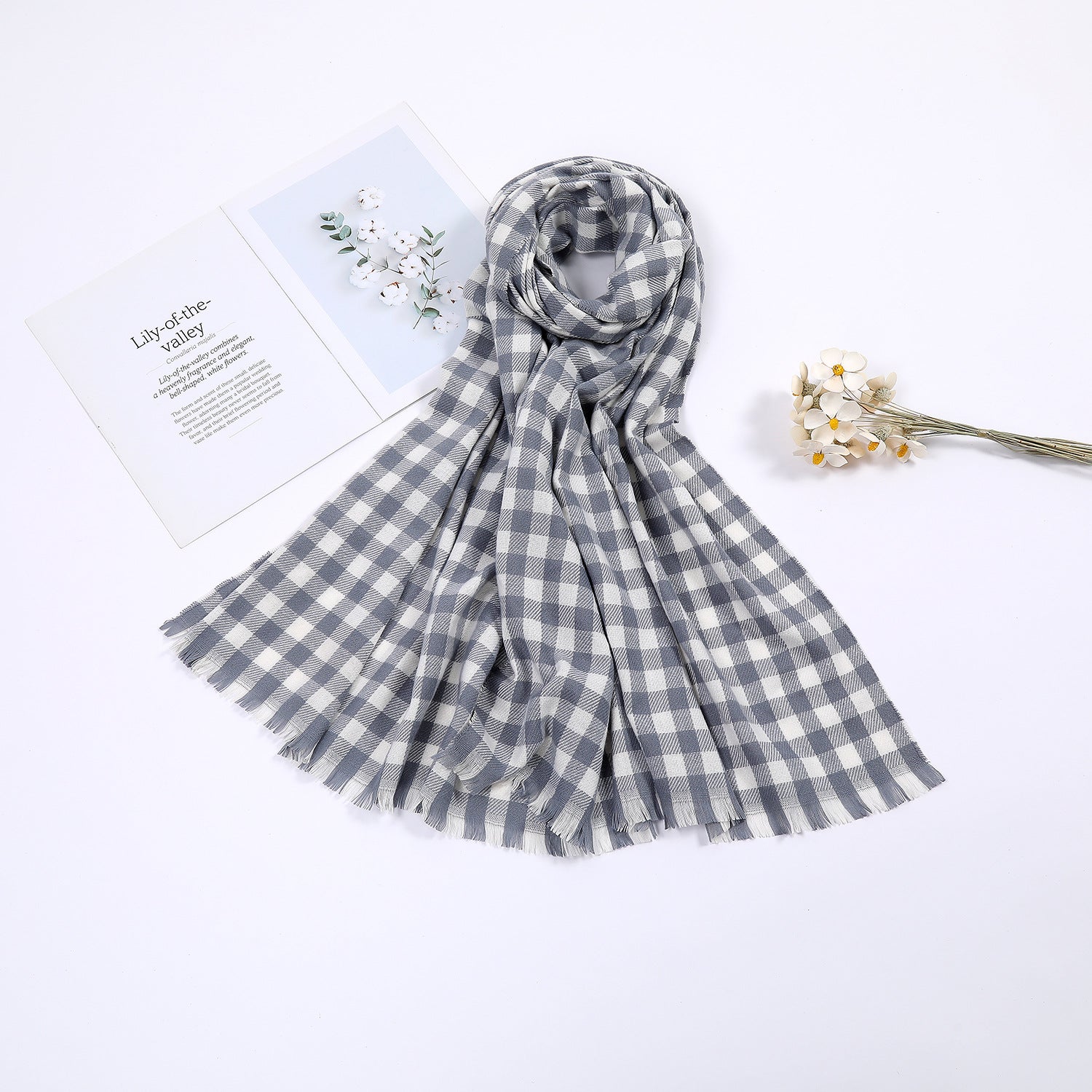 Women's Cosy Check Scarf - Classic Black & White Wrap