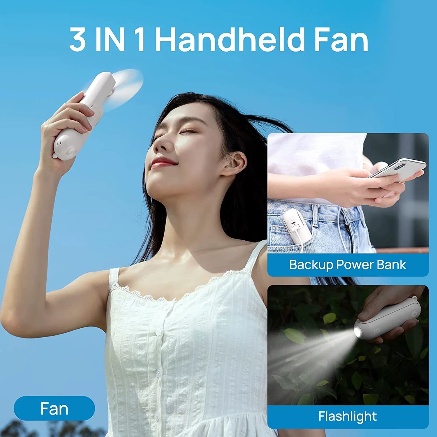 Foldable Portable Fan with Power Bank & Dual USB Charging Ports