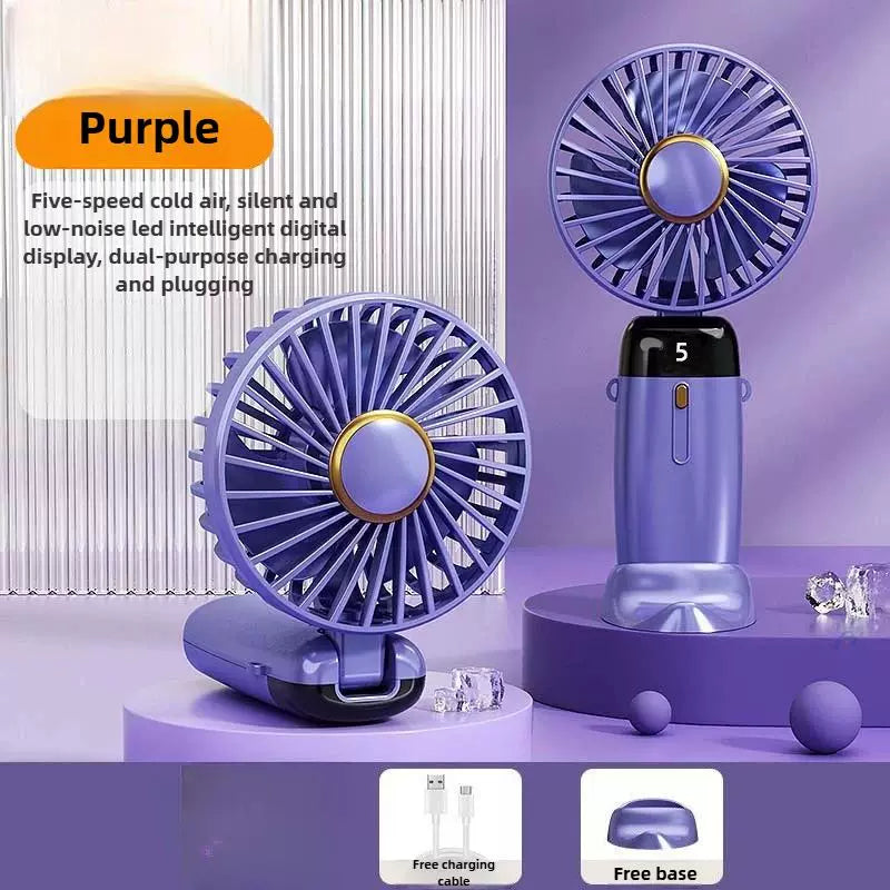 Foldable Rechargeable Hand Fan with LED Display & Charging Base
