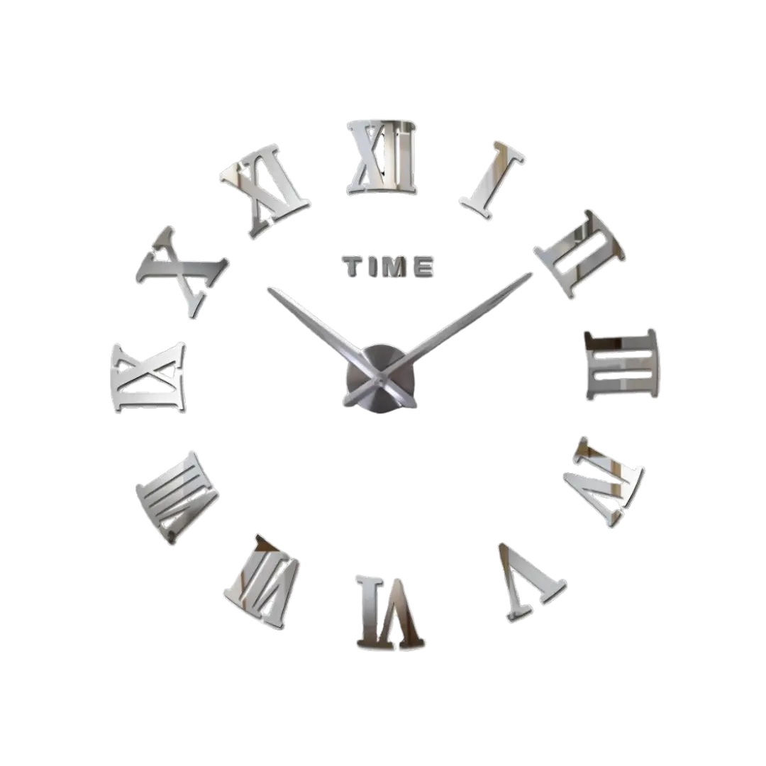 Modern Wall Clock – Roman Numeral Silver Mirror Design