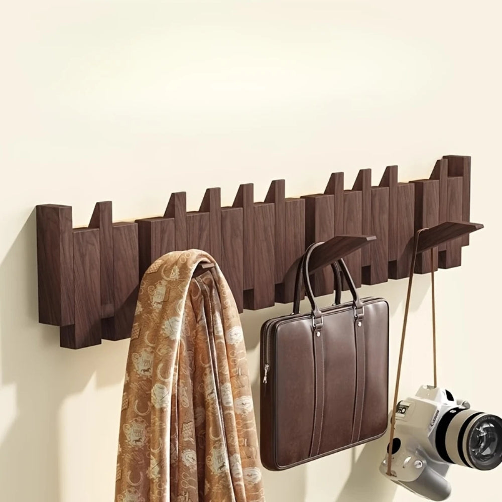 Piano-Inspired Wooden Flip Hook Wall Rack