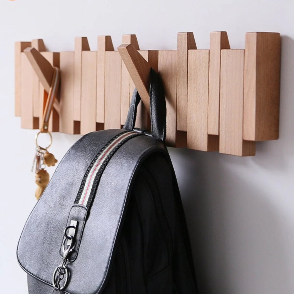 Piano-Inspired Wooden Flip Hook Wall Rack
