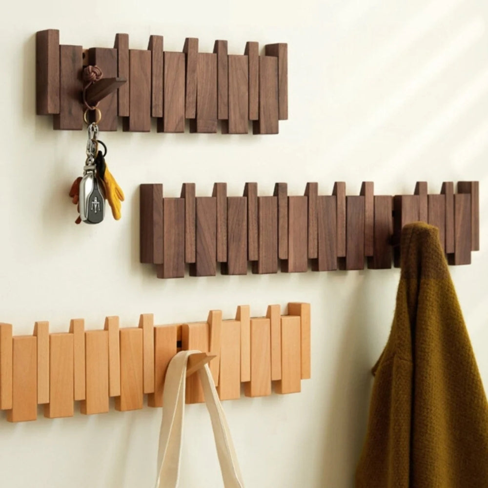 Piano-Inspired Wooden Flip Hook Wall Rack