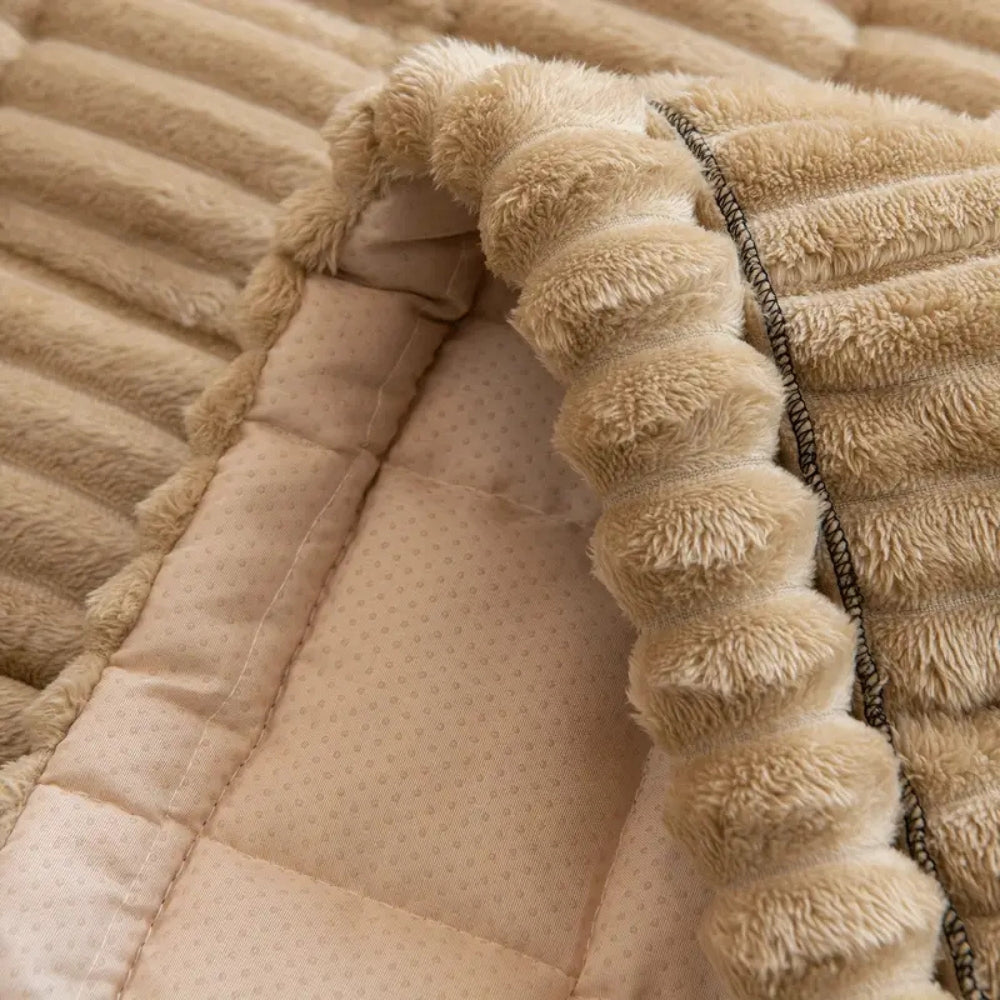 Plush Pleated Edge Couch Cover - Flannel Sofa Throw