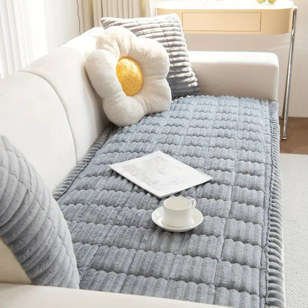 Plush Pleated Edge Couch Cover - Flannel Sofa Throw