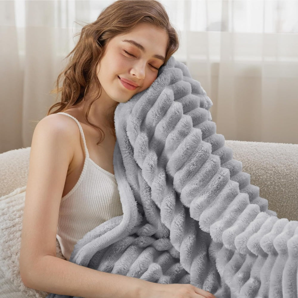 Ribbed Textured Throw Blanket, Plush All-Season Comfort