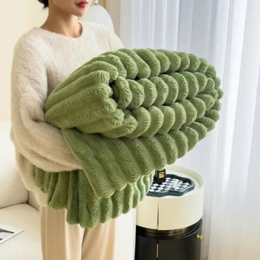 Ribbed Textured Throw Blanket, Plush All-Season Comfort
