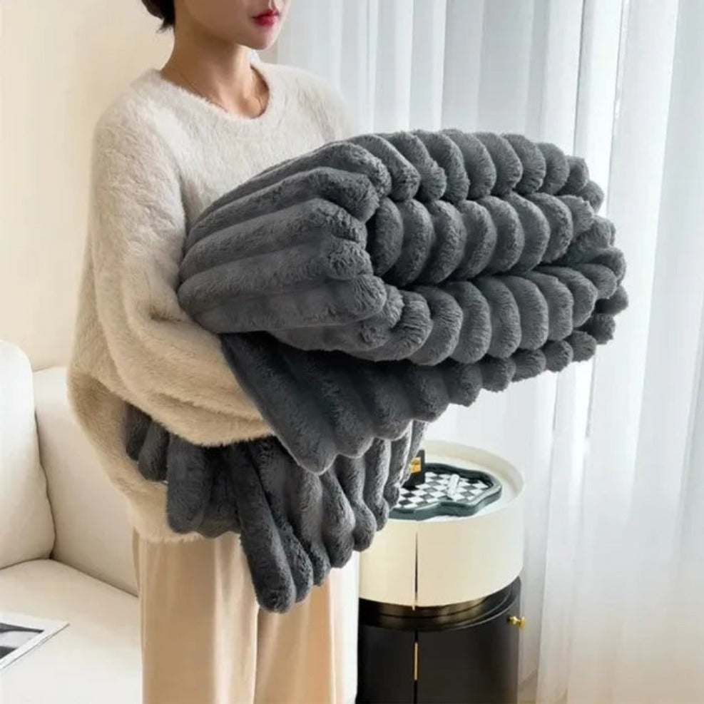 Ribbed Textured Throw Blanket, Plush All-Season Comfort