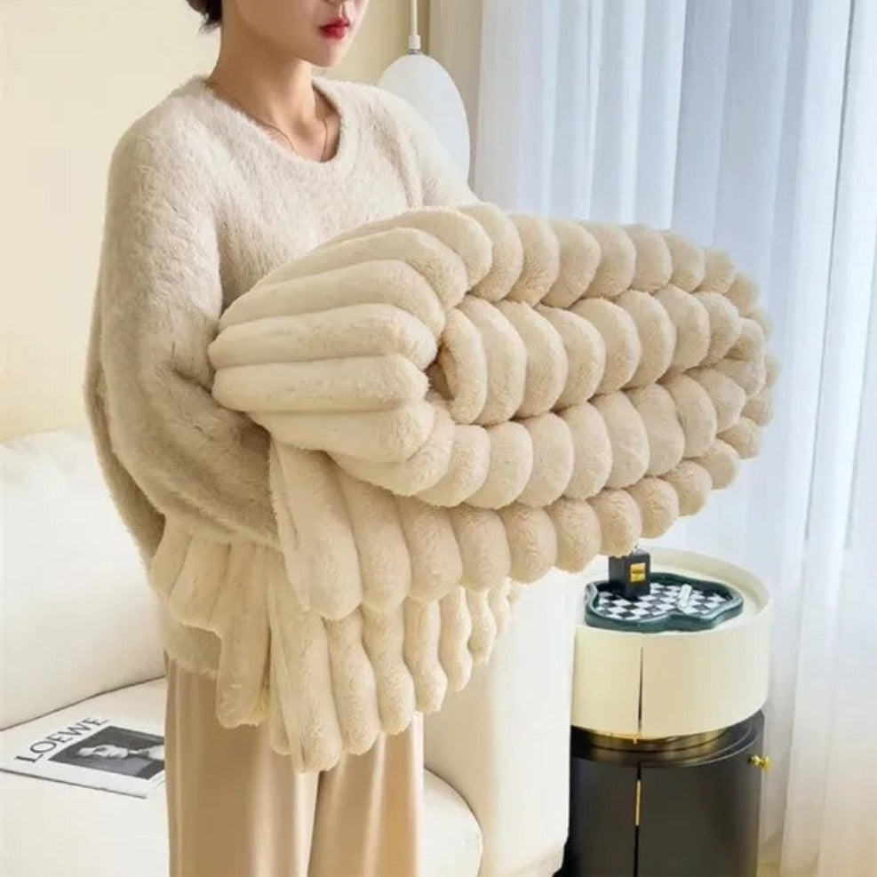Ribbed Textured Throw Blanket, Plush All-Season Comfort