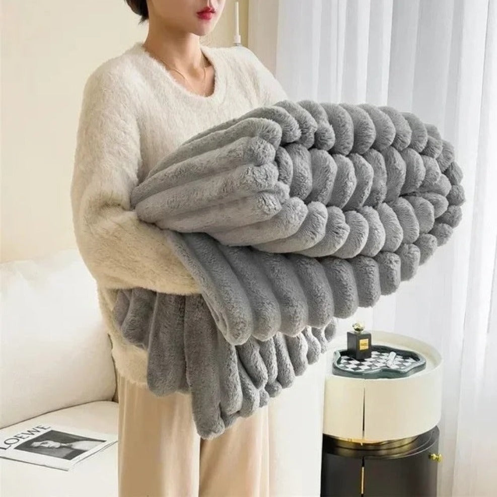 Ribbed Textured Throw Blanket, Plush All-Season Comfort