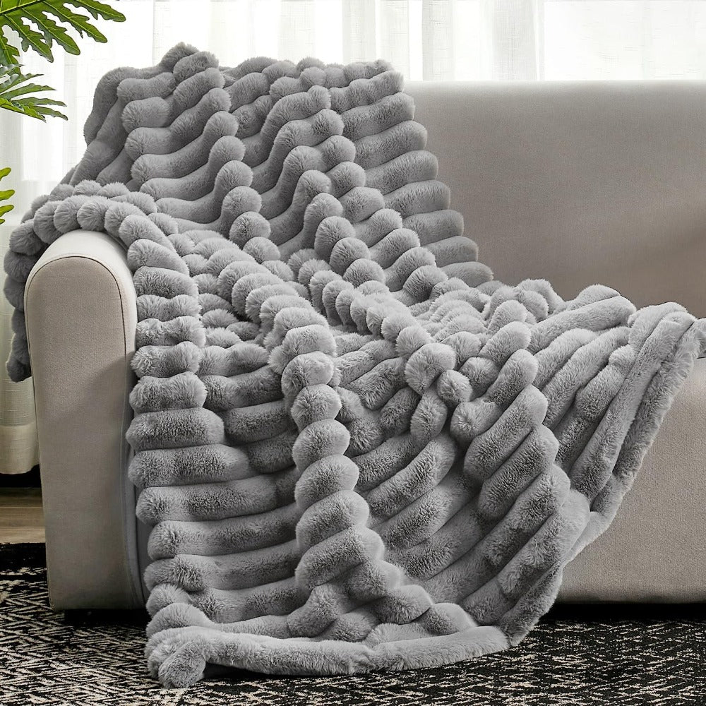 Ribbed Textured Throw Blanket, Plush All-Season Comfort