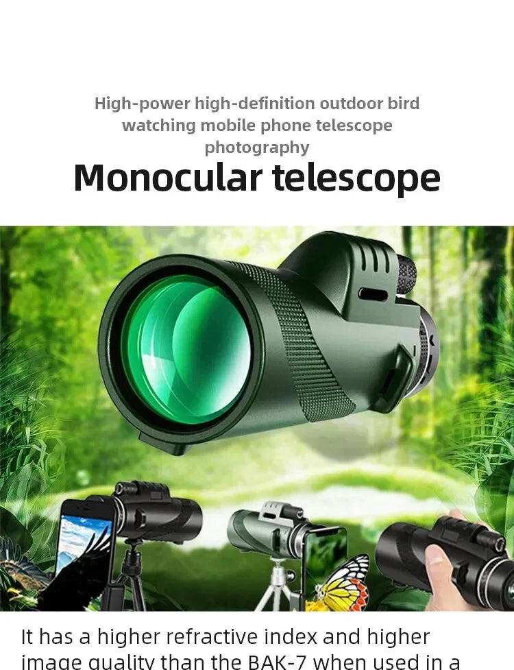Professional Monocular Telescope - 80x Magnification BAK4 Prism