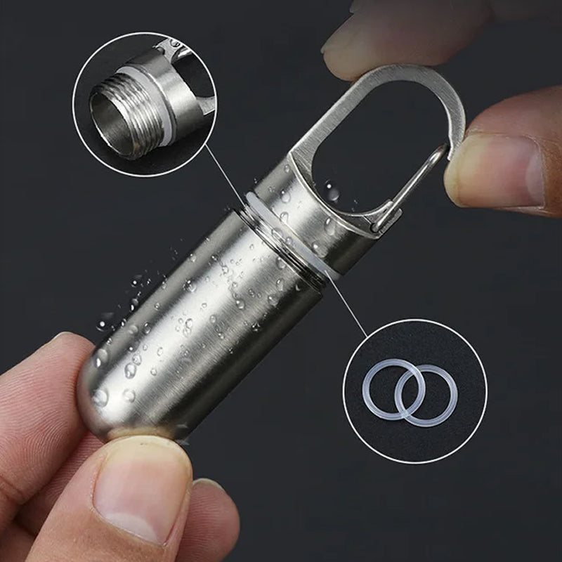 Waterproof Stainless Steel Pill Box Keychain