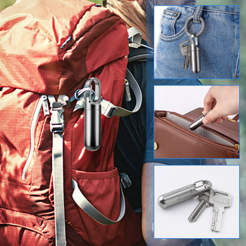 Waterproof Stainless Steel Pill Box Keychain