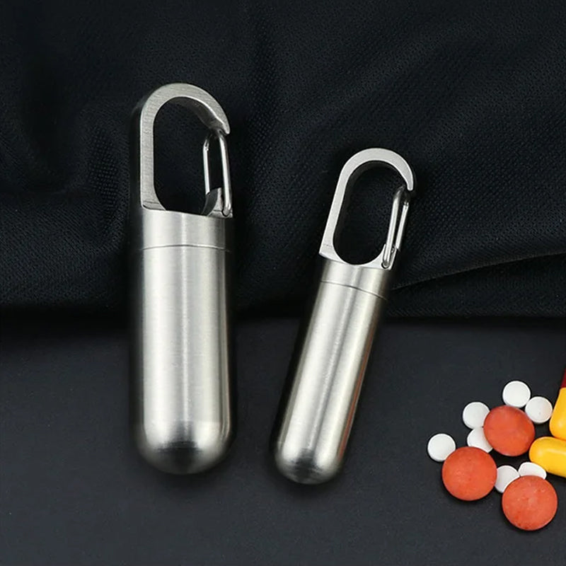 Waterproof Stainless Steel Pill Box Keychain