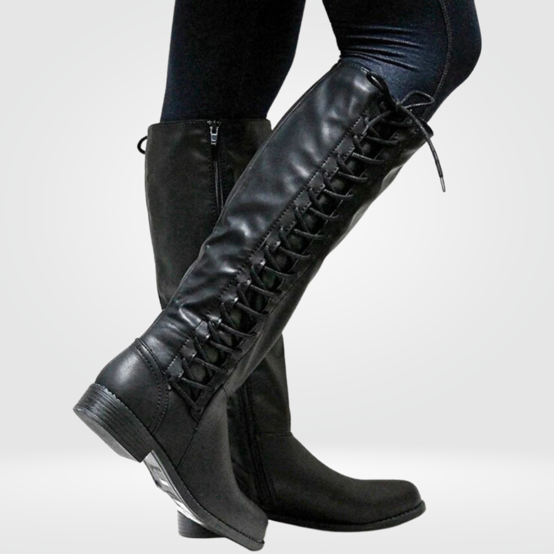 Knee High Lace-Up Combat Boots - Classic Leather Design