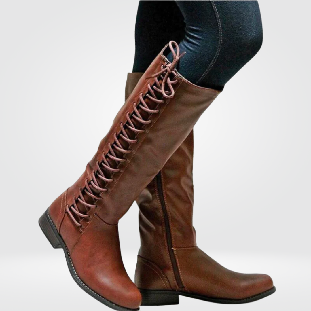 Knee High Lace-Up Combat Boots - Classic Leather Design