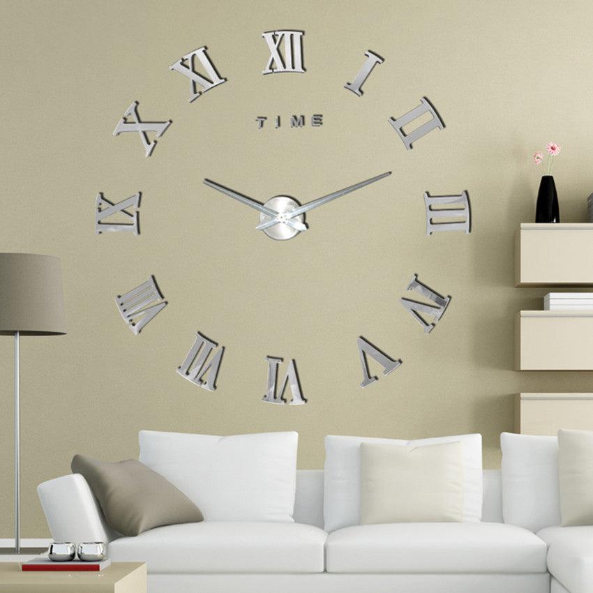 Modern Wall Clock – Roman Numeral Silver Mirror Design