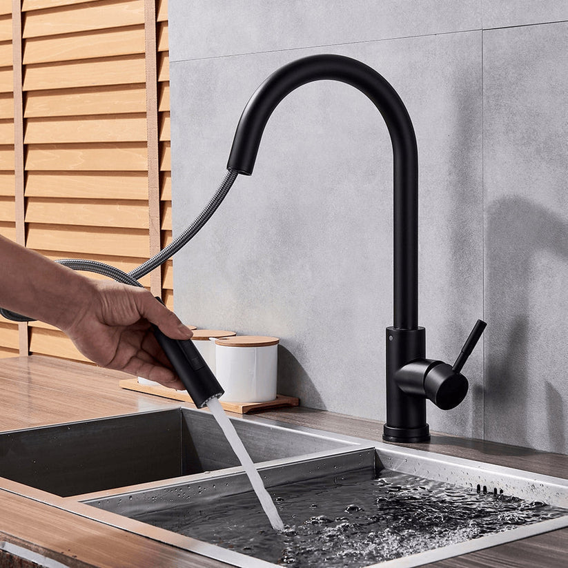Touchless Sensor Pull-Out Kitchen Tap, Modern Brass Faucet