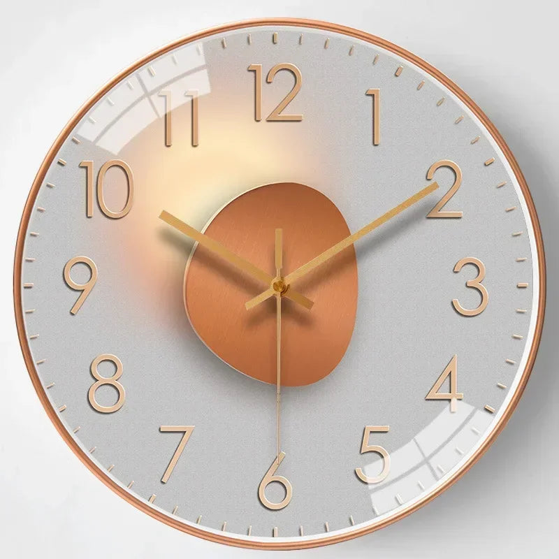 Silent Digital Wall Clock, Gradient Gold Design, 8-Inch