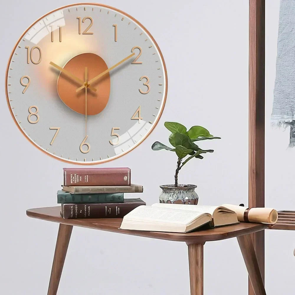 Silent Digital Wall Clock, Gradient Gold Design, 8-Inch