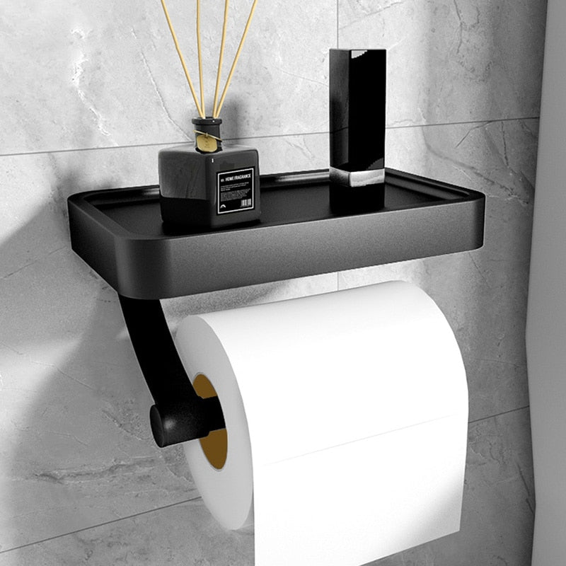 Aluminium Wall-Mount Toilet Roll Holder with Storage Shelf