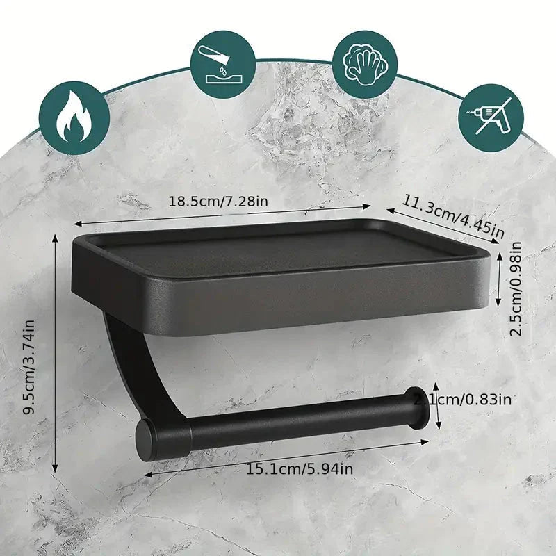 Aluminium Wall-Mount Toilet Roll Holder with Storage Shelf
