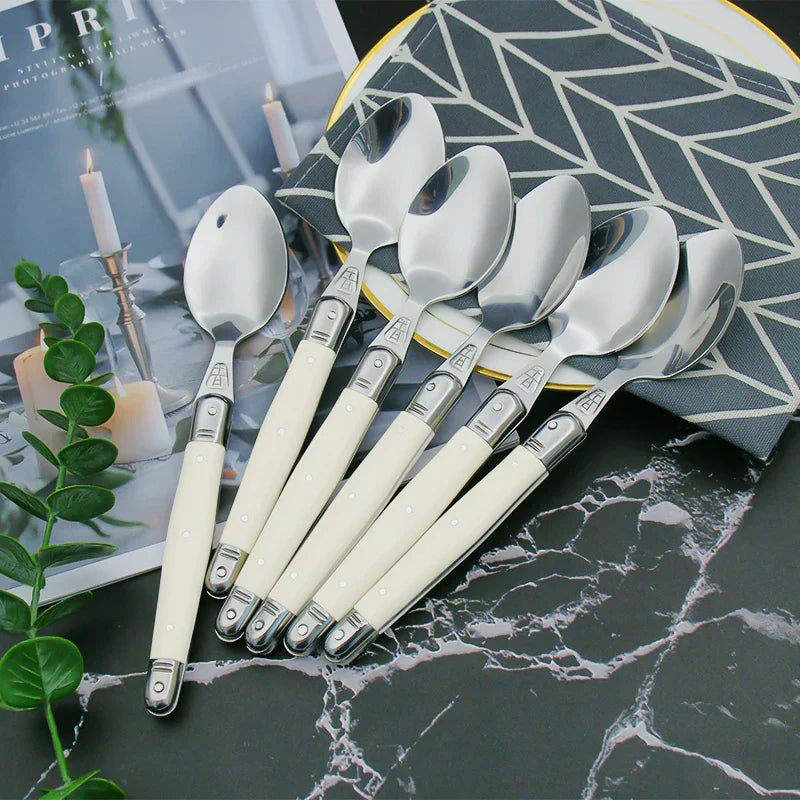 Stainless Steel Cutlery Set - Ivory Laguiole-Style Design
