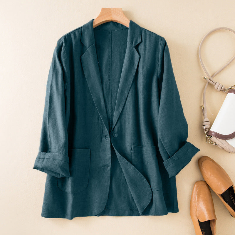 Linen Blend Women's Blazer - Relaxed Fit Casual Jacket