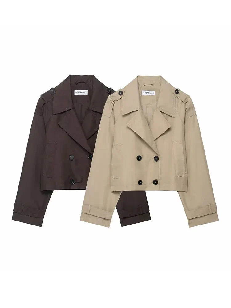 Women's Cropped Double-Breasted Trench Coat