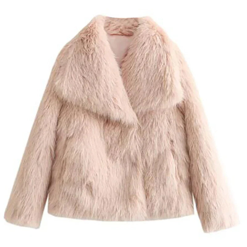 Plush Faux Fur Short Jacket - Womens Winter Outerwear