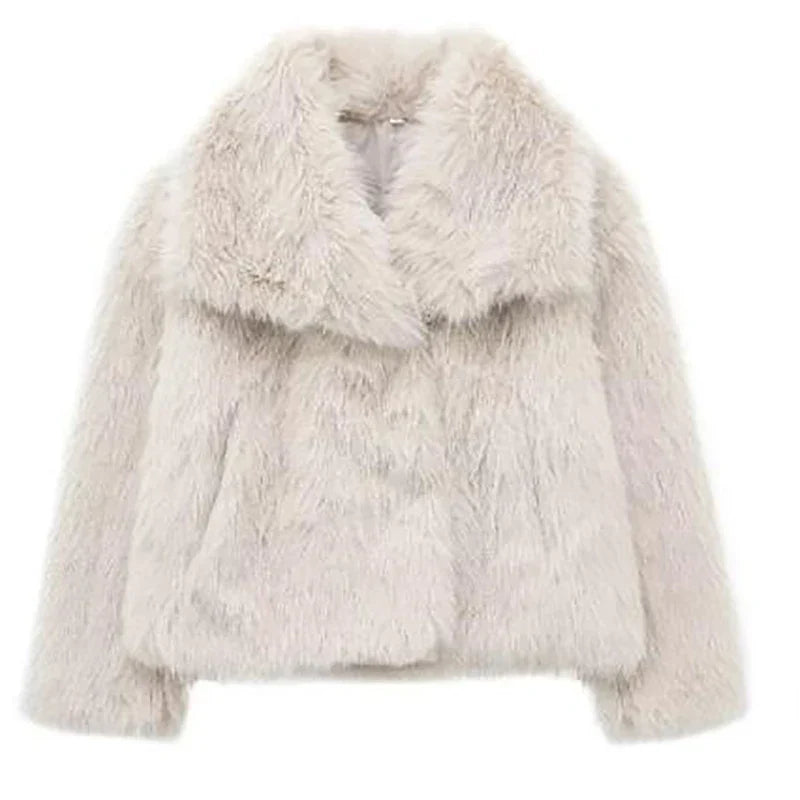 Plush Faux Fur Short Jacket - Womens Winter Outerwear