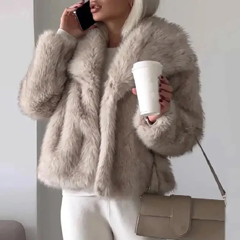 Plush Faux Fur Short Jacket - Womens Winter Outerwear