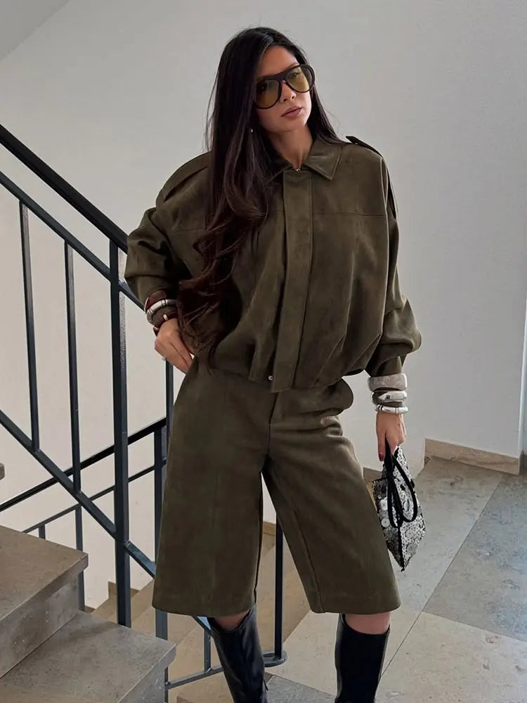 Oversized Vintage Suede Bomber Jacket, Brown & Green