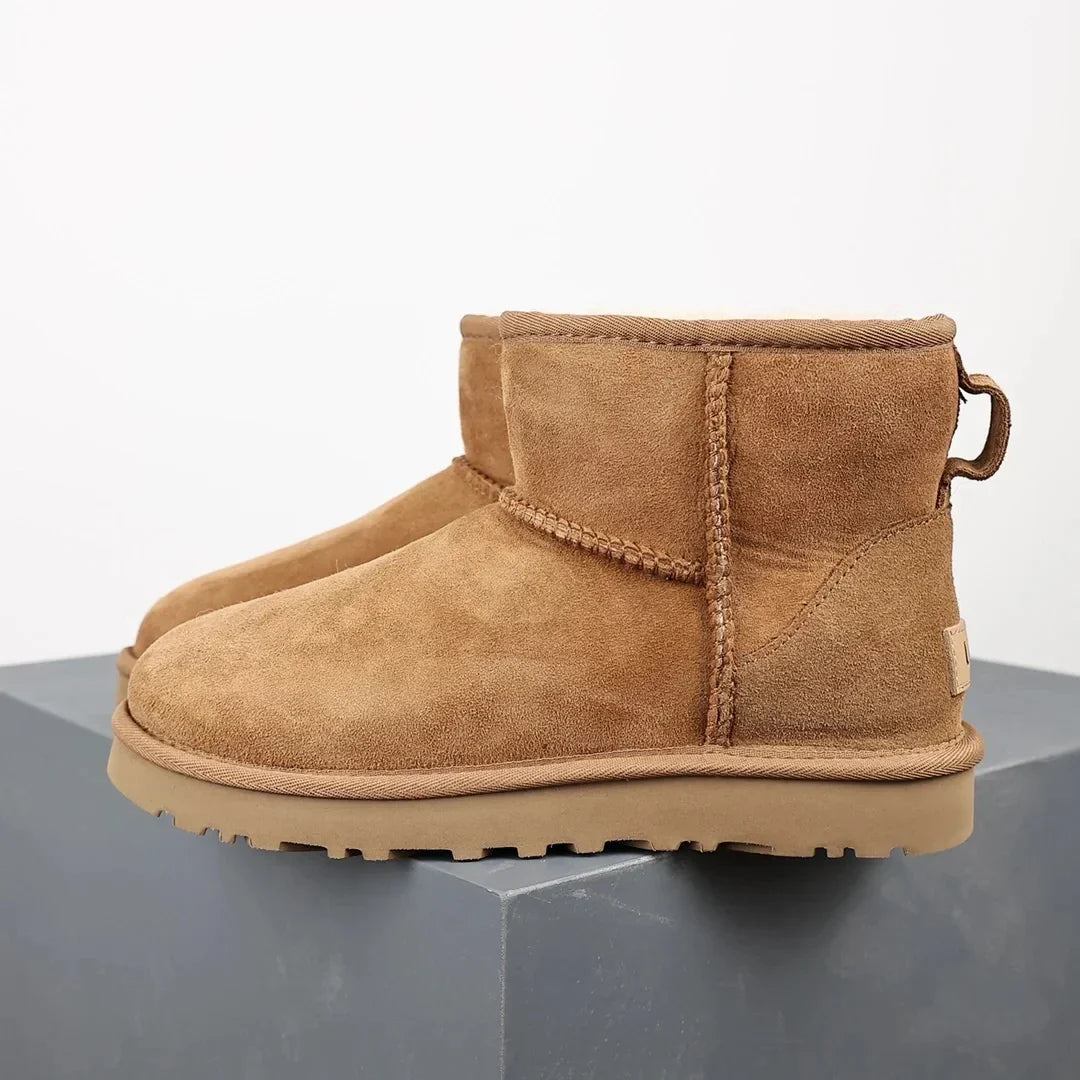 Women's Winter Ankle Boots - Sheepskin Suede Mini Platform