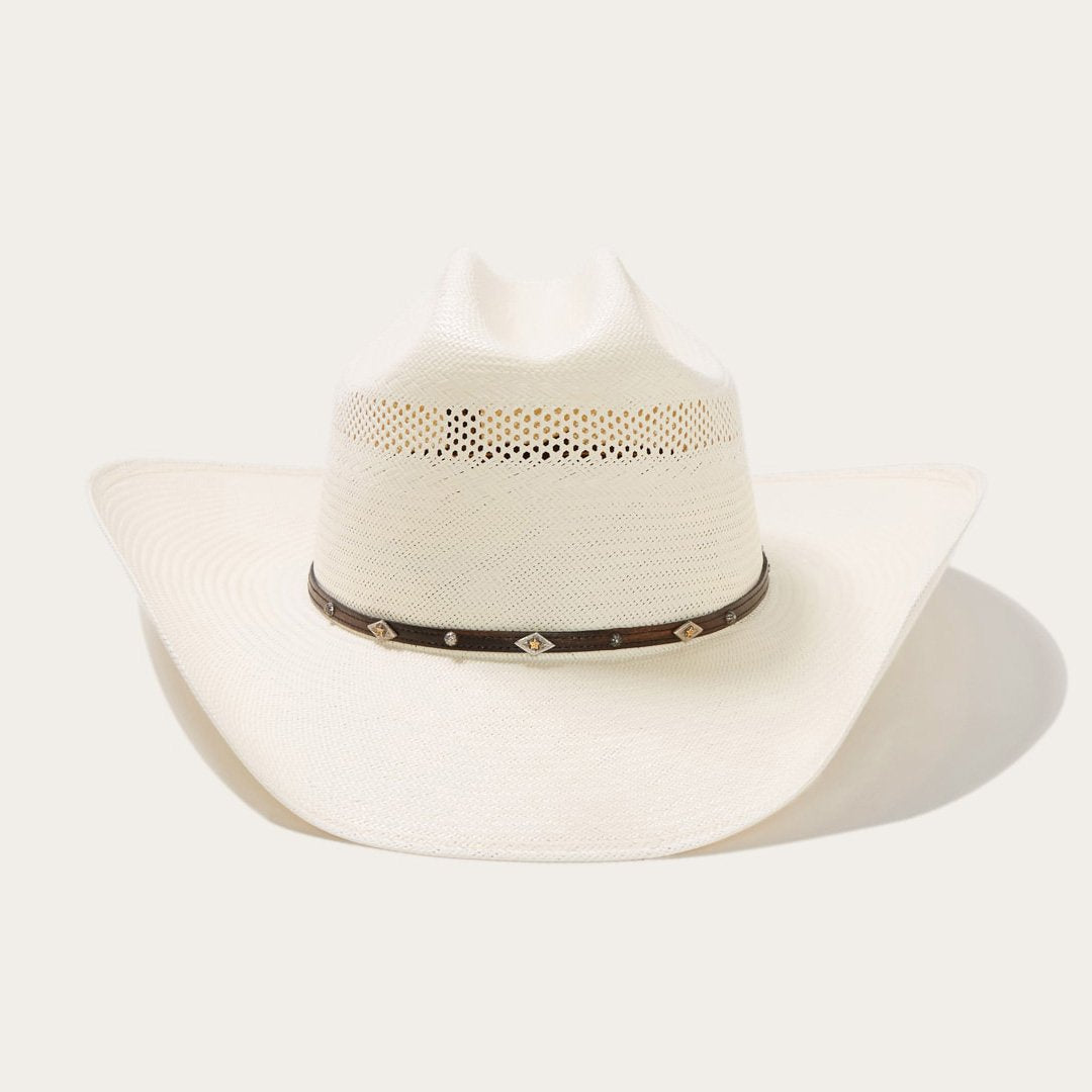 Straw Cowboy Hat with Leather Hatband, Cattleman Crown