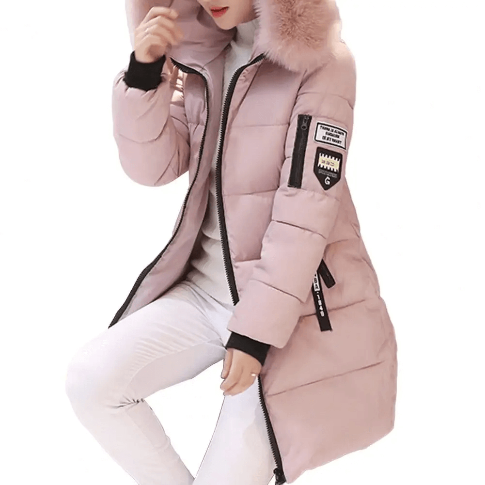 Windproof Puffer Coat for Women - Hooded Mid-Length
