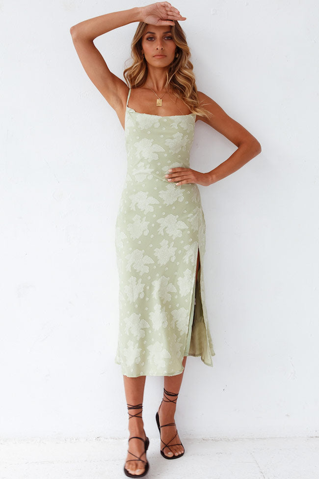 Women's Floral Cowl Neck Slip Midi Dress with High Slit
