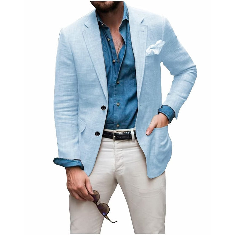 Men's Linen Summer Blazer - Lightweight Two-Button Jacket