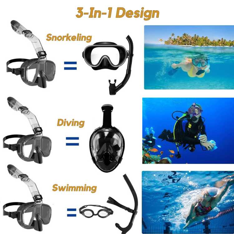 Foldable Full-Face Snorkel Mask with 180° Panoramic View