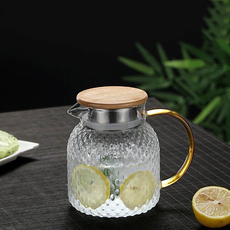 Heat-Resistant Glass Jug with Bamboo Lid, Hot & Cold Pitcher