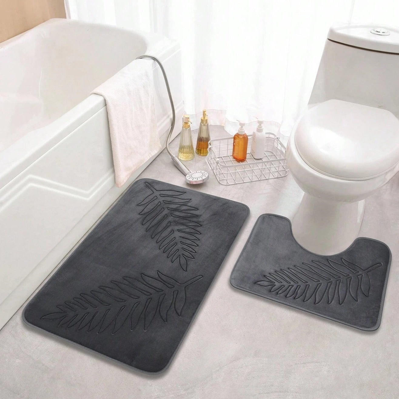 Lush Leaf Comfort Bath Mat Set - 2 Pc Memory Foam Mats