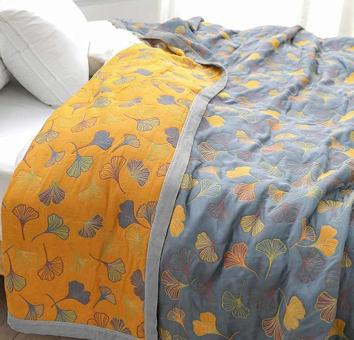 Ginkgo Leaf Reversible Quilt Throw Blanket