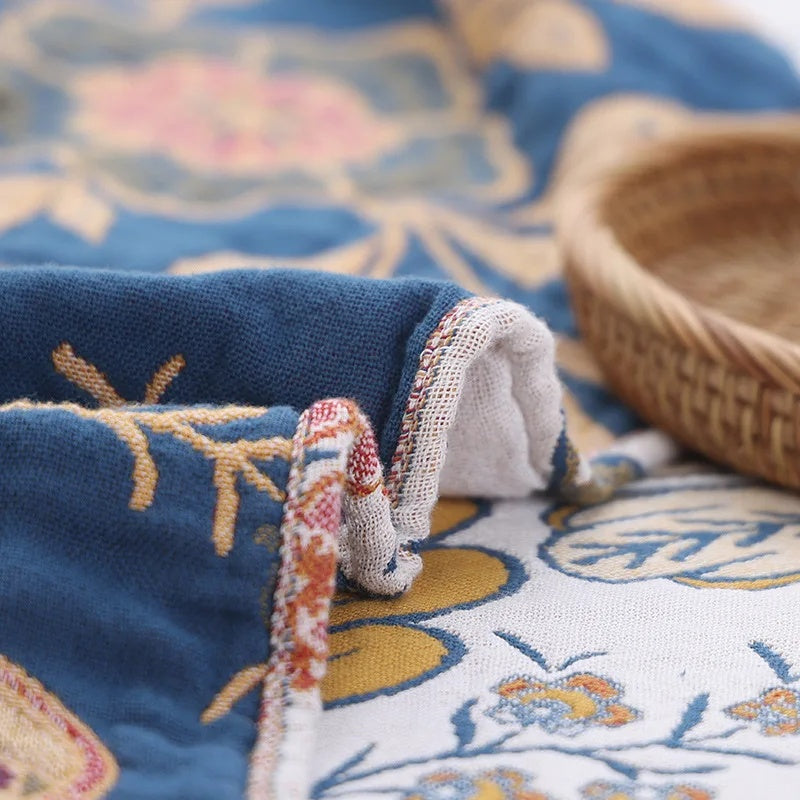 Artistic Floral Cotton Throw Blanket with Tassels