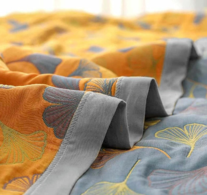 Ginkgo Leaf Reversible Quilt Throw Blanket