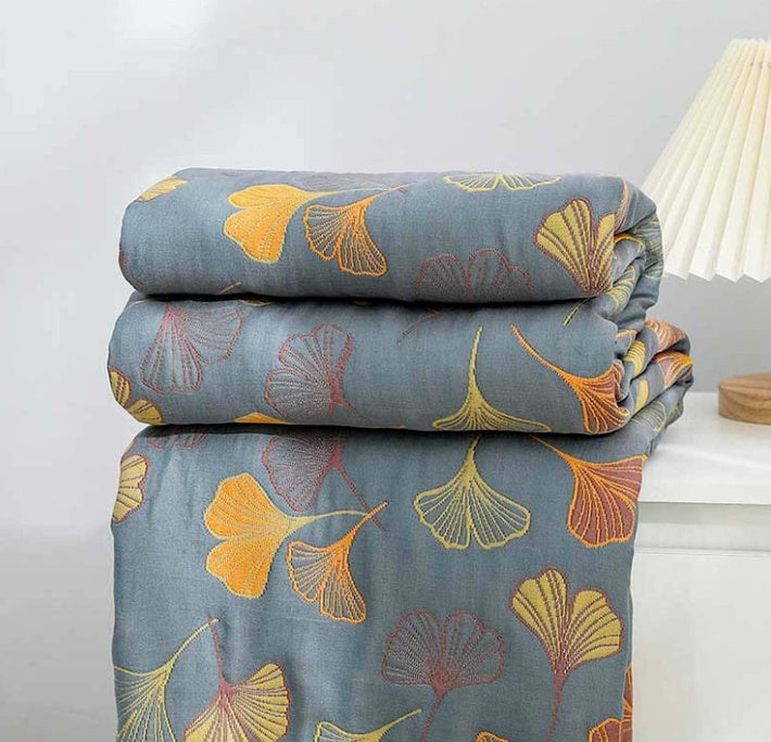 Ginkgo Leaf Reversible Quilt Throw Blanket